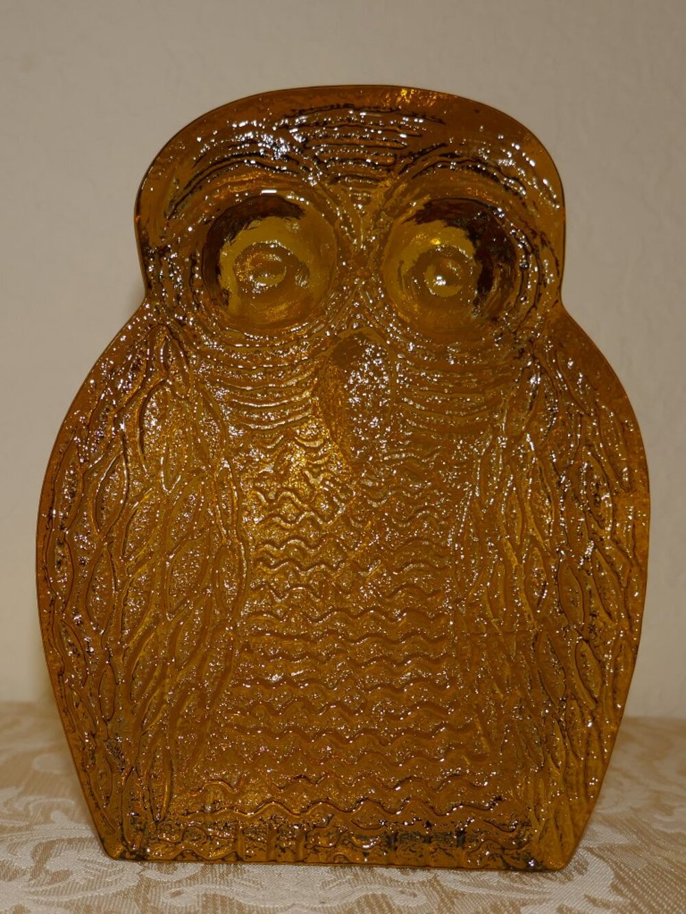 Vintage MCM Blenko Amber Glass Owl Bookend Art Glass 7’’x5"x2"